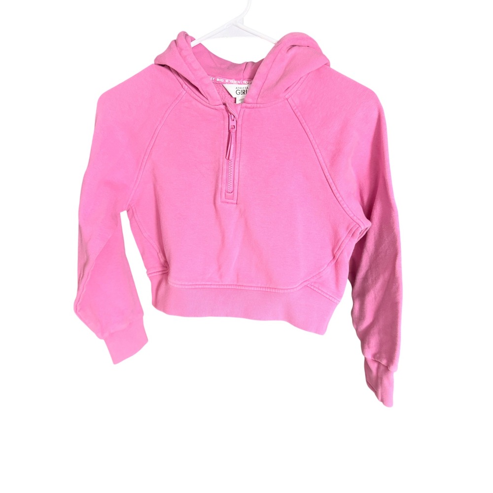 Athleta Girl Quarter Zip Cropped Hoodie Pink Size M 8-10